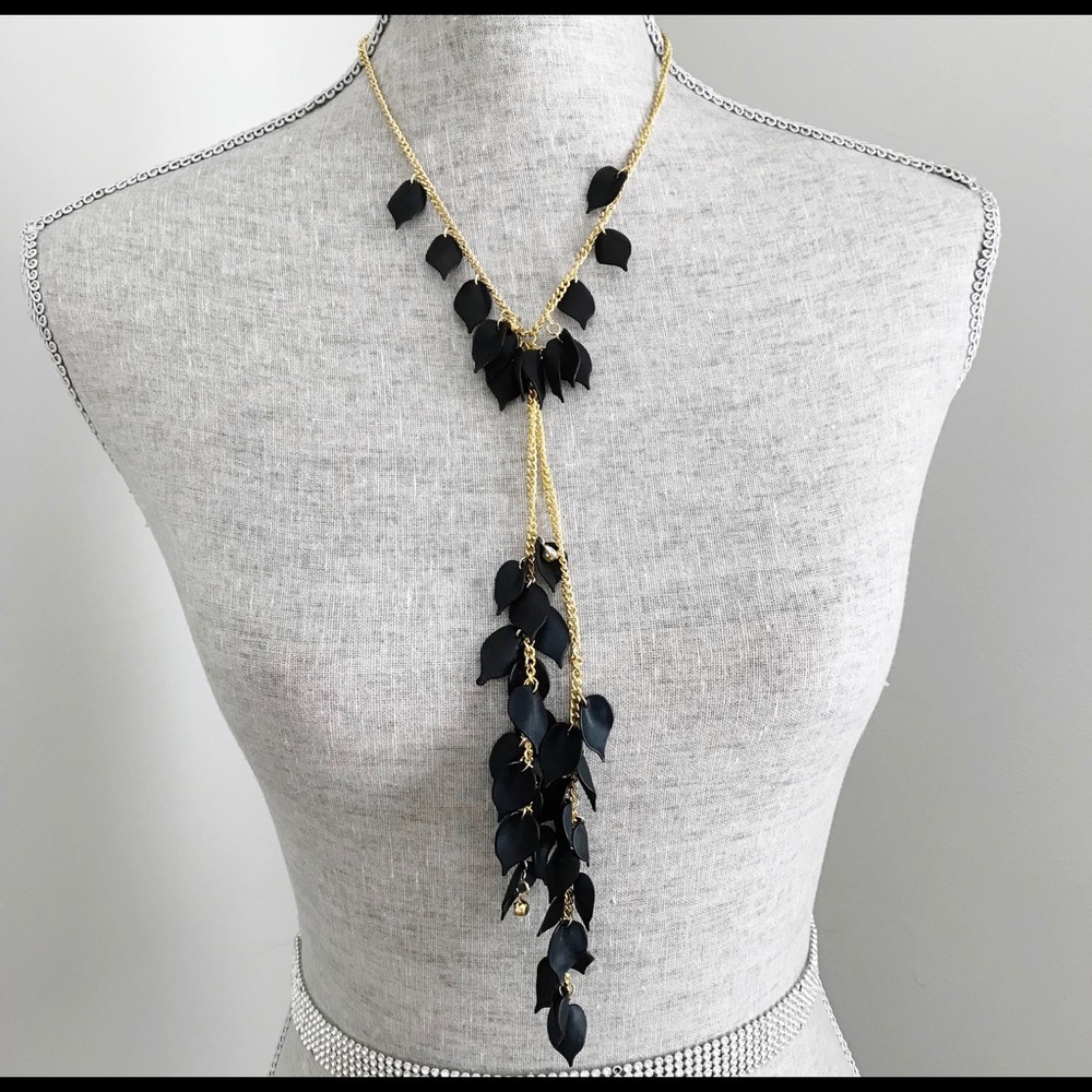 Landry Jet Black Leaf Gold-tone Statement Y Necklace